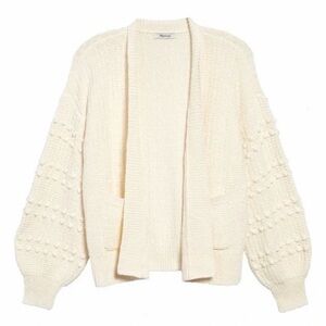 Madewell Ivory Open-Front Pom-Pom Sleeve Cardigan